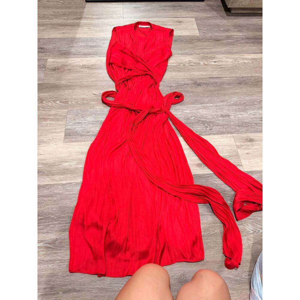 Zara Red Silk Wrap Viral Maxi Dress Size Small - Picture 4 of 8